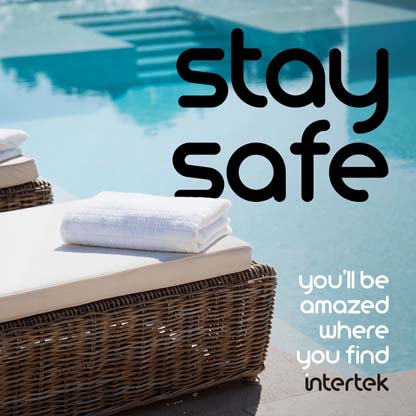 View from deck of a swimming pool with calm water